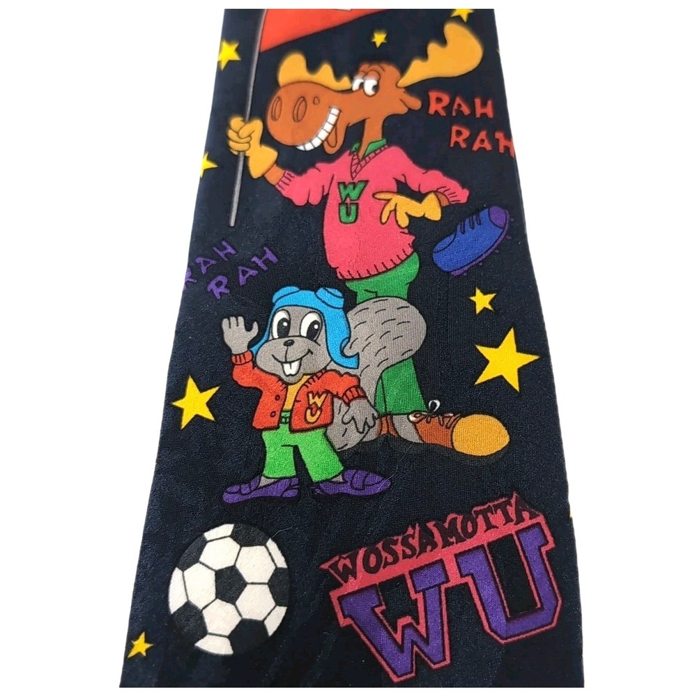 Vtg 1993 Rocky & Bullwinkle Neck Tie Varsity Wossamotta WU Bolero Korea 4" Wide